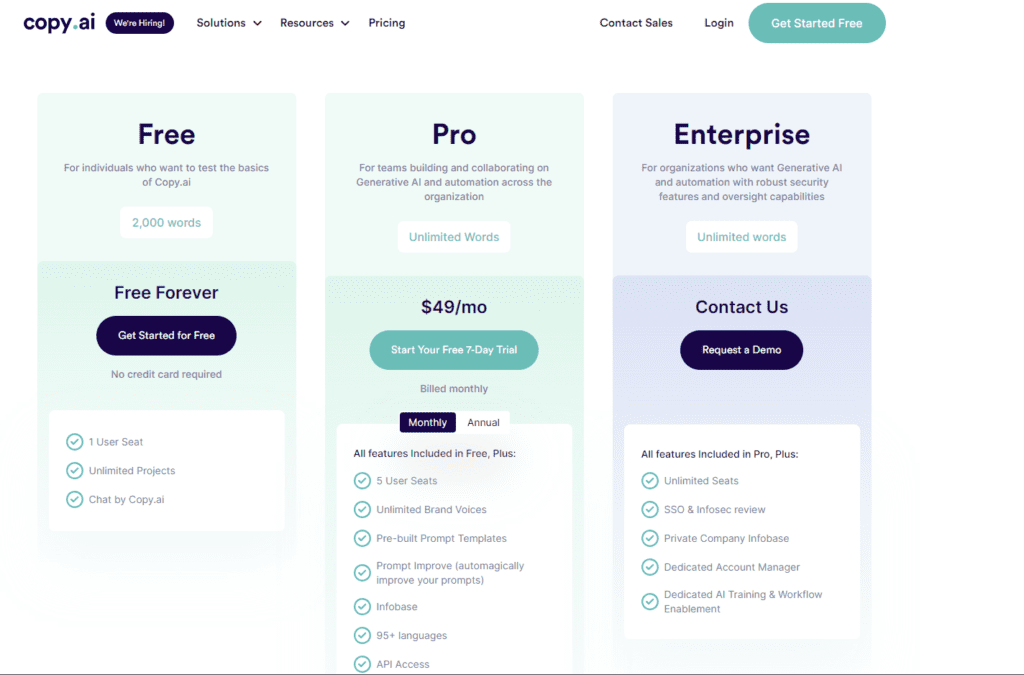 Copy .ai vs jasper.ai copy.ai pricing